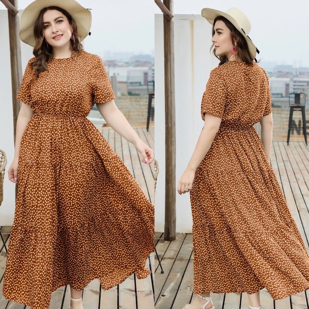 Plus size daisy print swing maxi dress BLACK - Picture 9 of 12